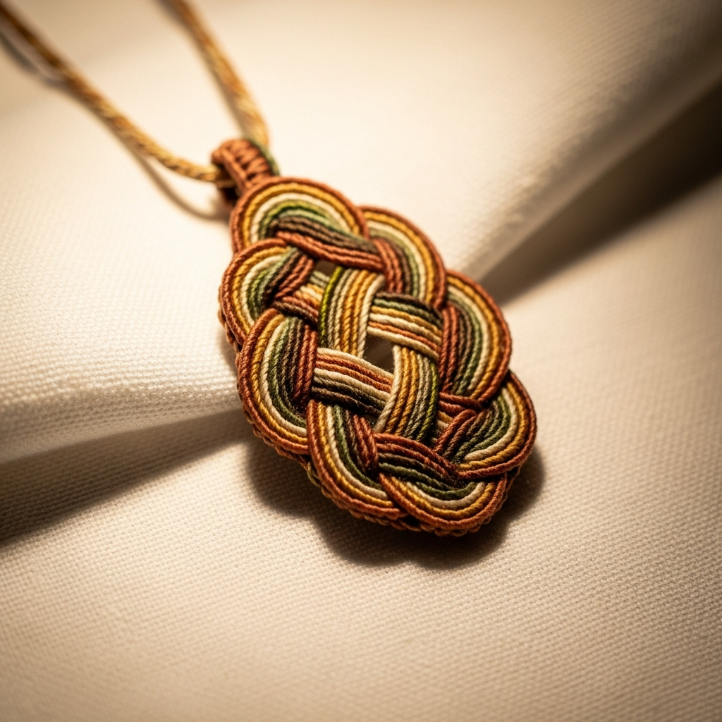 Кулон из нитей в теплых земляных тонах